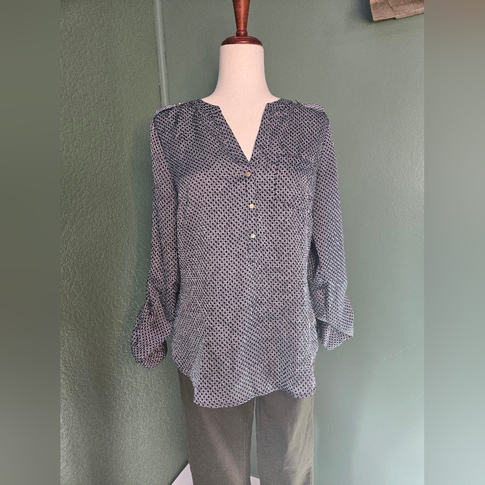 The Limited Black and White Monochrome Woven Patterned Blouse Small